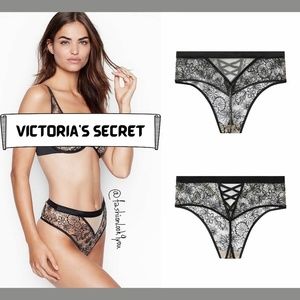 NWT $50 Victoria's Secret Lux Crisscross Embroidered‎ Thong Panty [ SZ XS ]